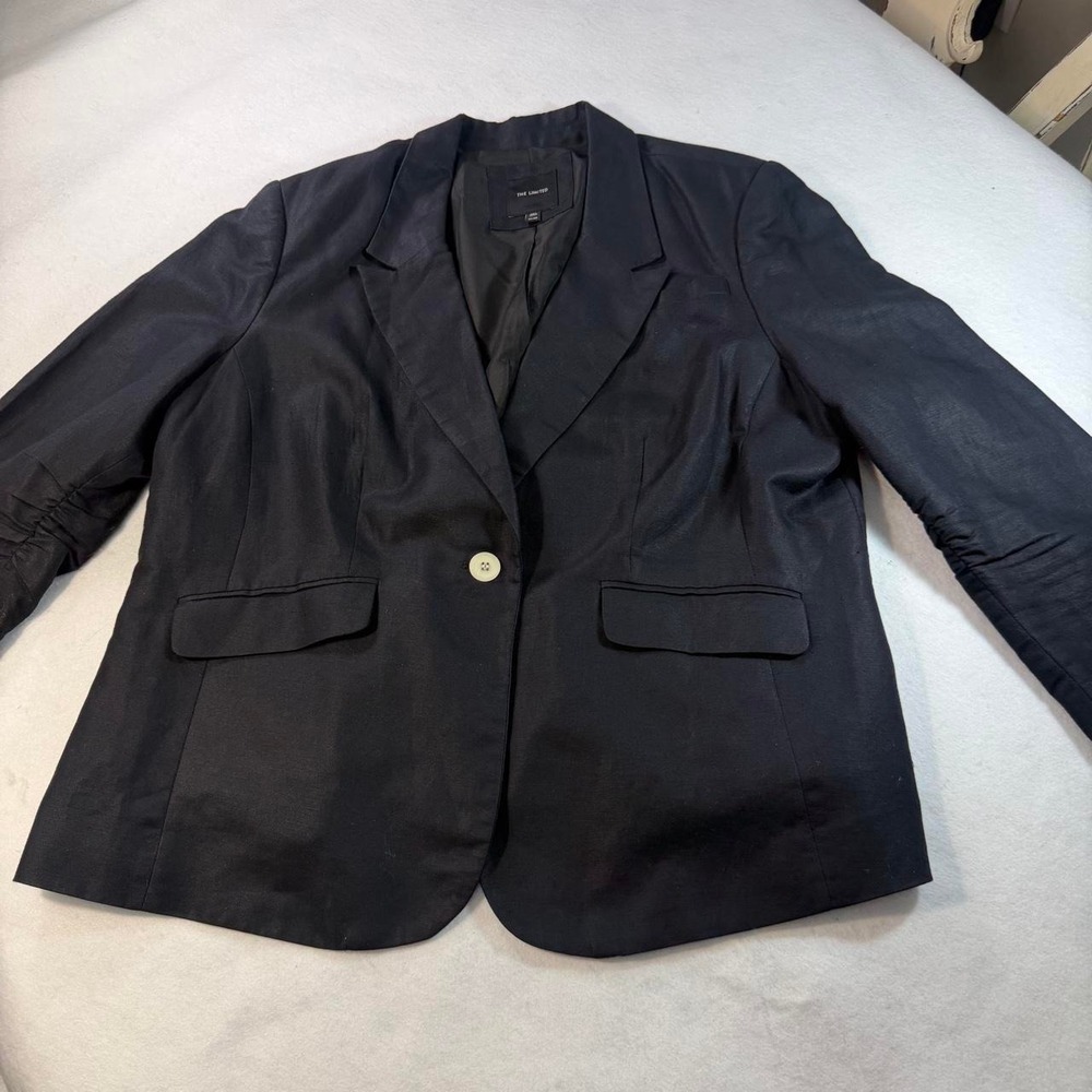 The Limited Black Linen Blend Oversized Blazer XXL Ruched Sleeve Office Core
